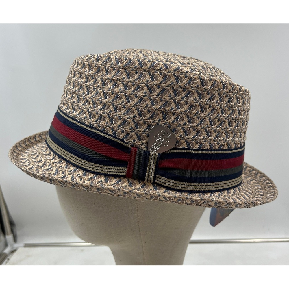 Santana by Carlos Santana Fedora Hat Men's Large Tan Blue Toyo Straw NWT